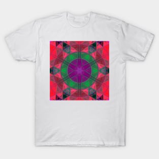 Mosaic Kaleidoscope Flower Purple Green and Pink T-Shirt